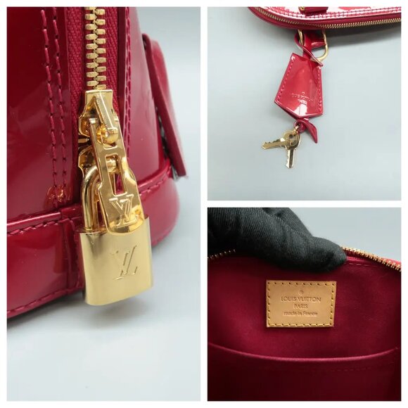 100% Authentic Louis Vuitton Alma BB Red Monogram Patent Leather Satchel - Picture 11 of 12